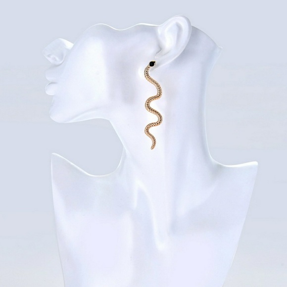 Gold Tone Snake Drop Earrings ear ring - Picture 3 of 3